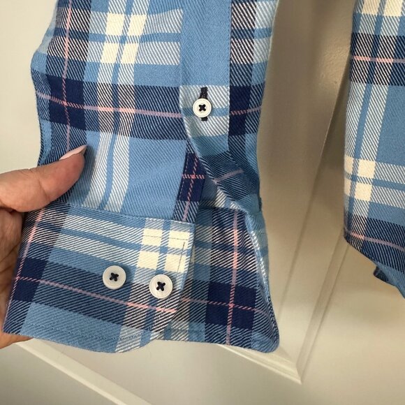Untuckit 100% Cotton Wrinkle Free Plaid Button Down Shirt Light Blue/Navy XL - Picture 5 of 9